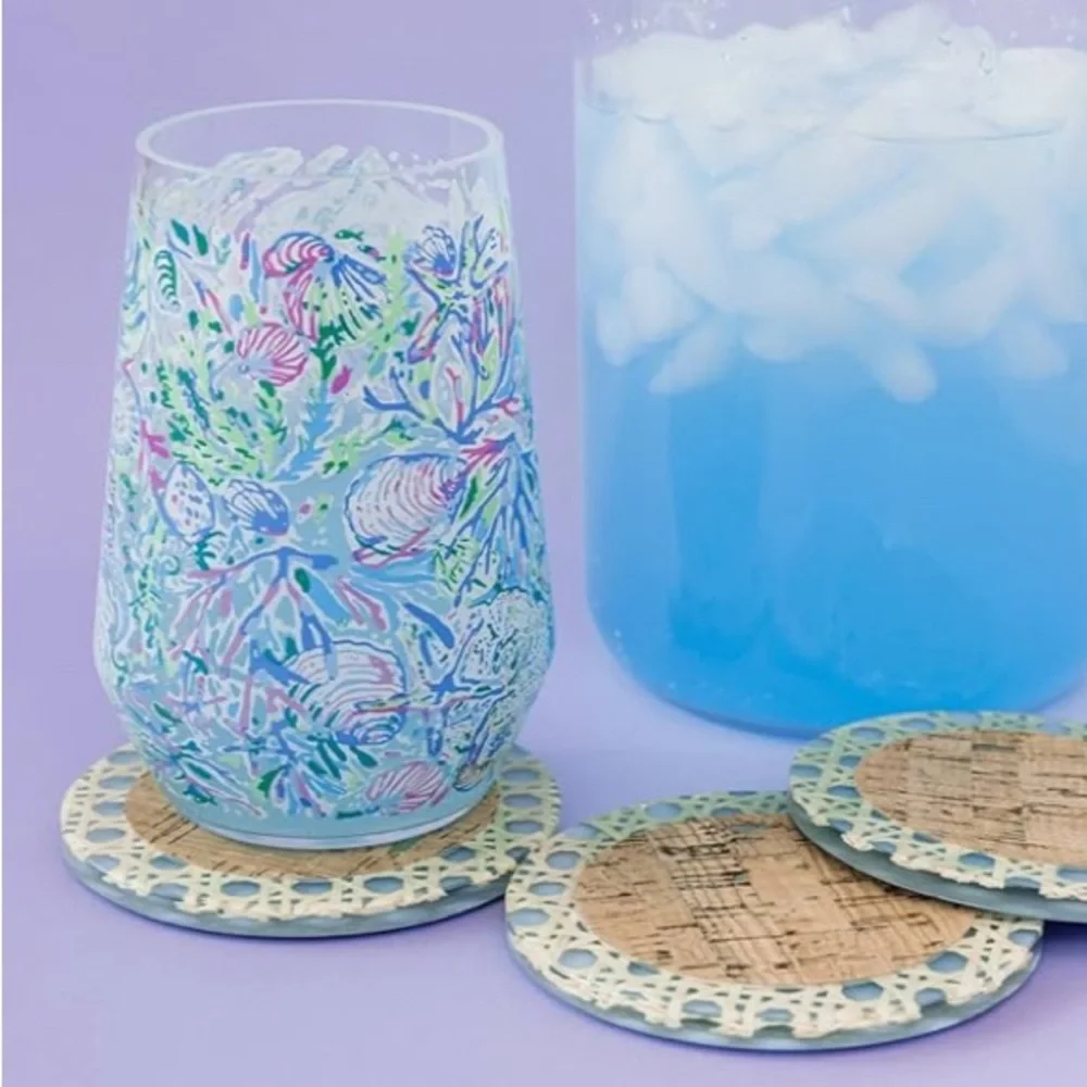 Lilly Pulitzer Blue and Tan Cork Coasters